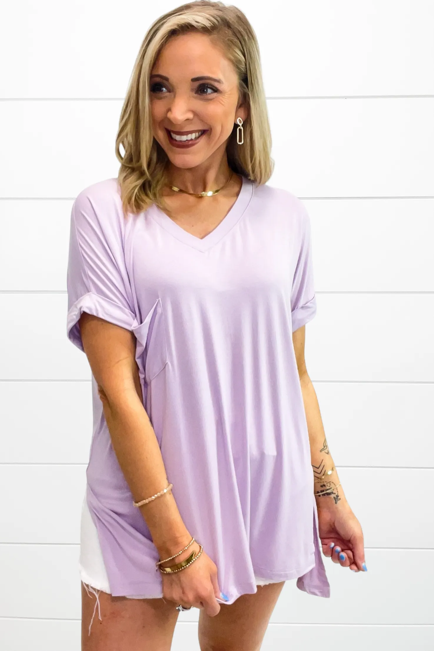 Not So Basic Boyfriend Tee - Lilac