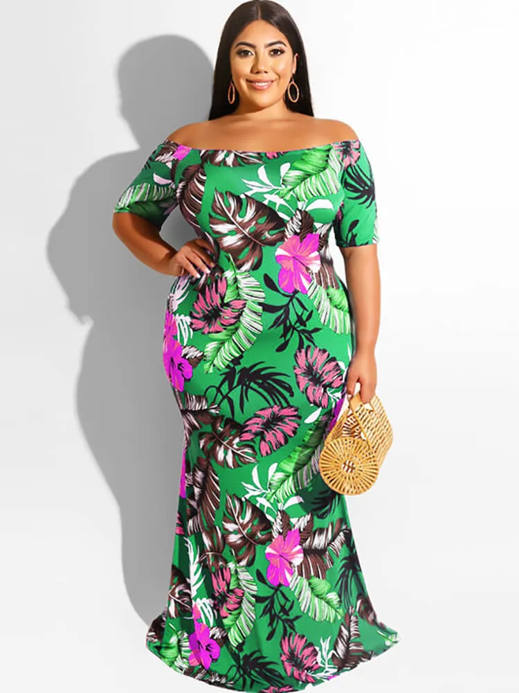 Off Shoulder Short Sleeve Bodycon Maxi Dresses