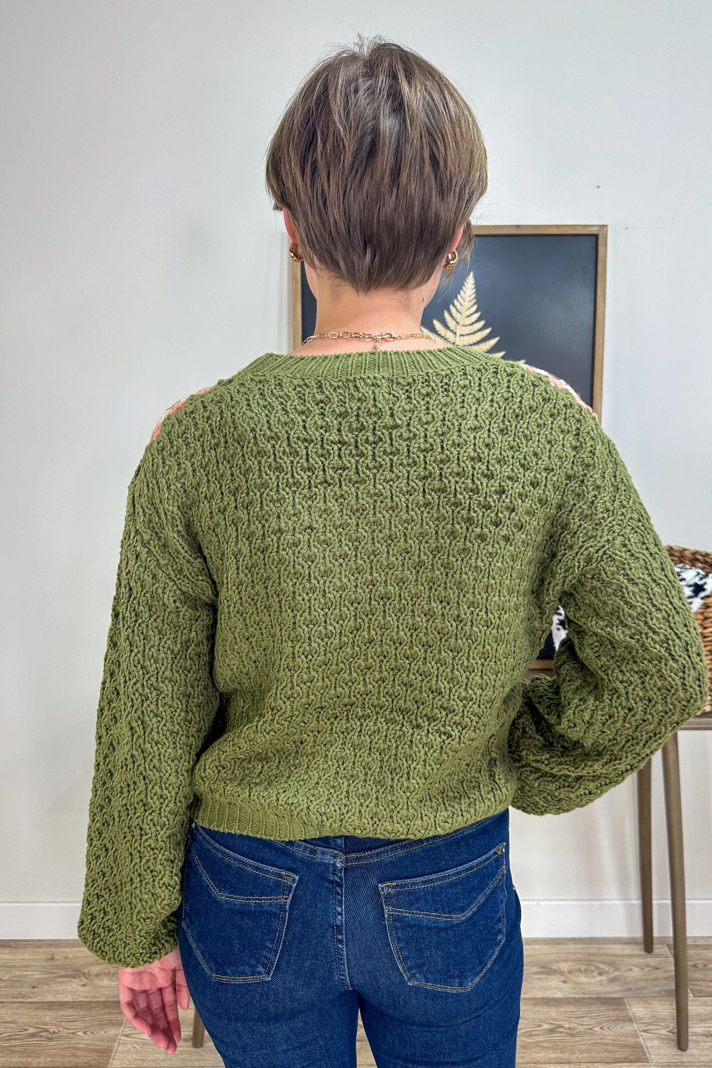 Olive Crochet Squares Sweater