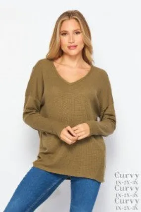 Olive Long Sleeve V-Neck Top