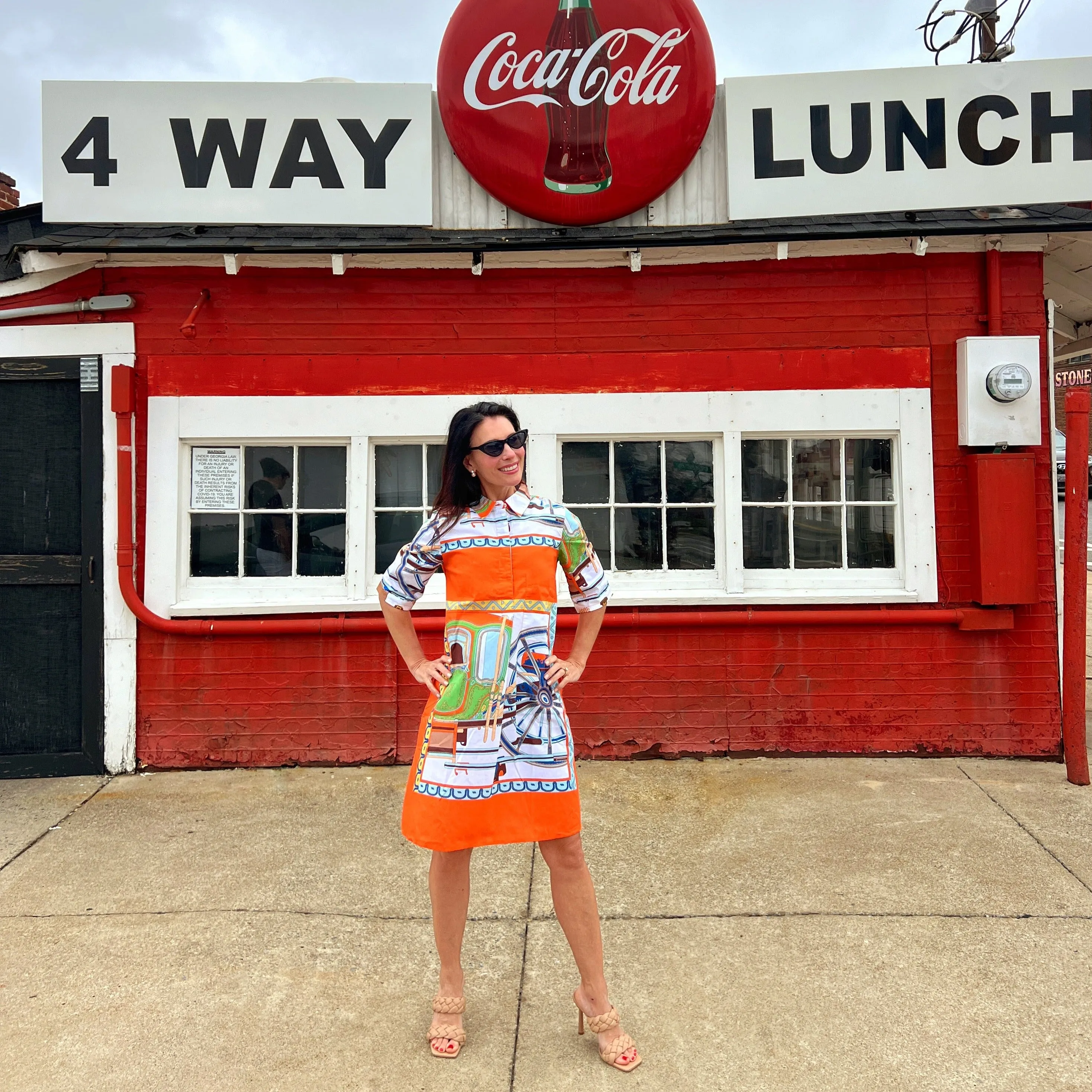 Orange and Green Wagon Wheel Print Dress