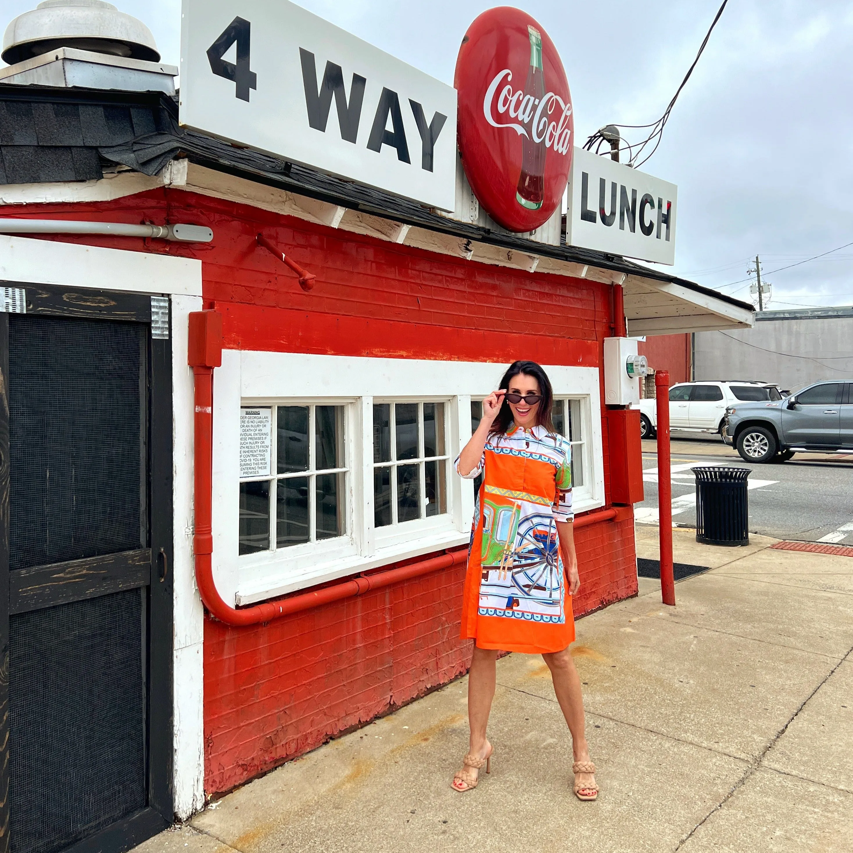 Orange and Green Wagon Wheel Print Dress