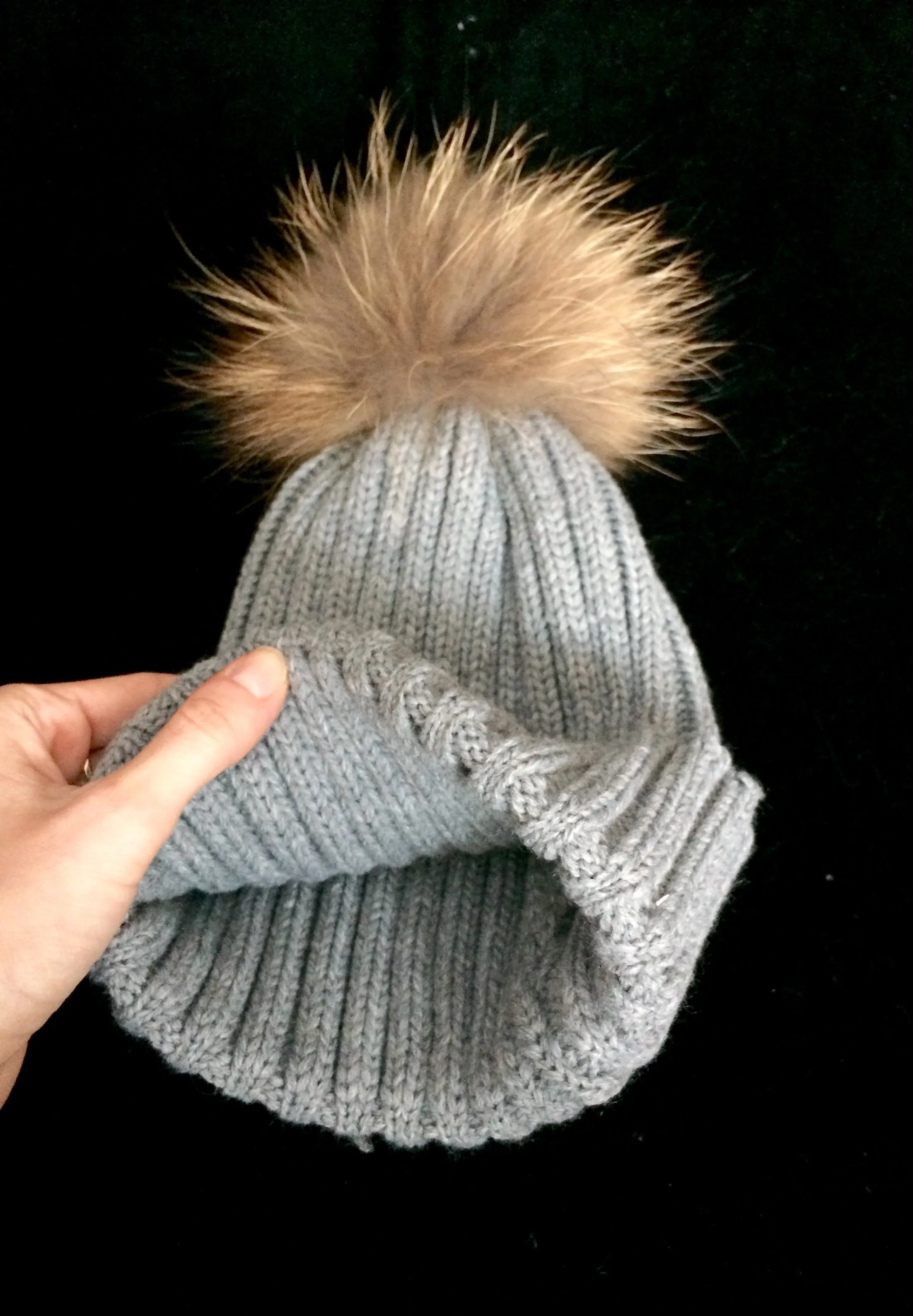 Original Grey Natural Fur Pomkin Hat