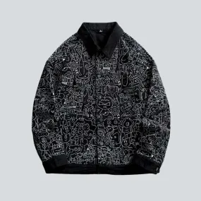 Ornament print urban denim jacket