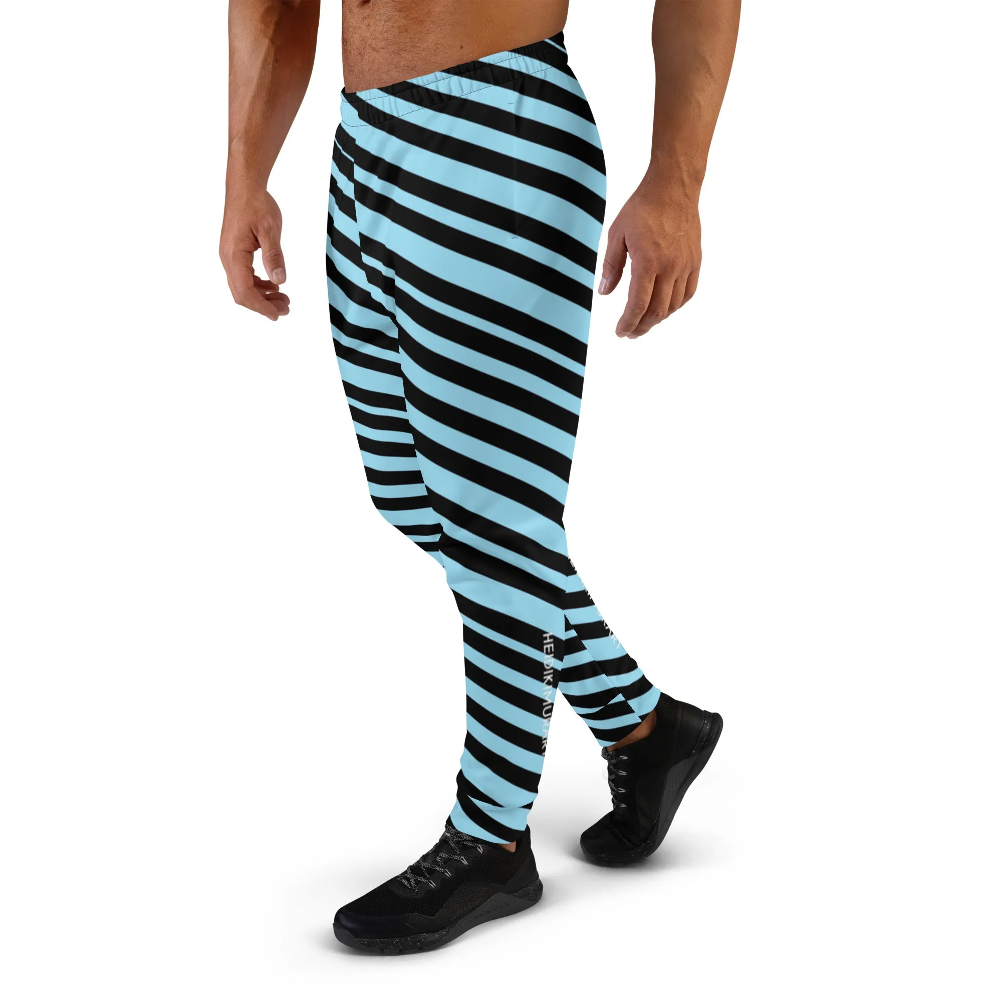 Pale Blue Striped Men's Joggers, Diagonally Striped Men's Sweatpants Joggers-Made in USA/EU/MX