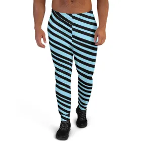 Pale Blue Striped Men's Joggers, Diagonally Striped Men's Sweatpants Joggers-Made in USA/EU/MX