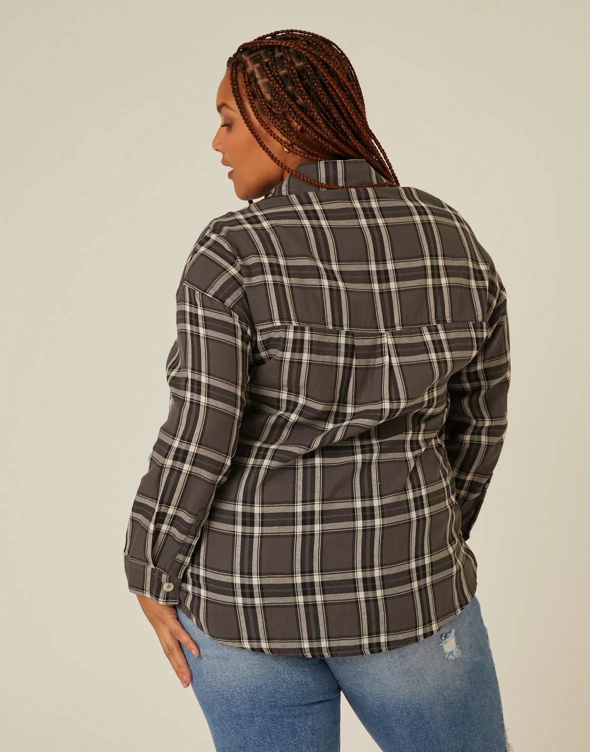 Plus Size Button-Up Plaid Shirt