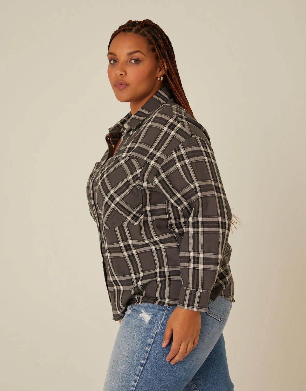 Plus Size Button-Up Plaid Shirt