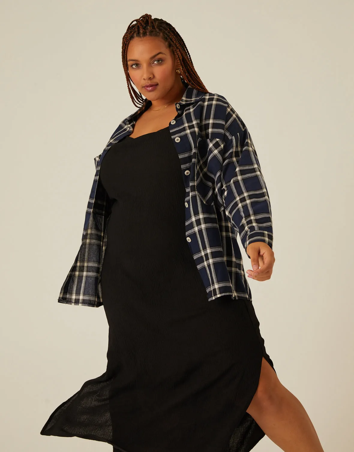 Plus Size Button-Up Plaid Shirt