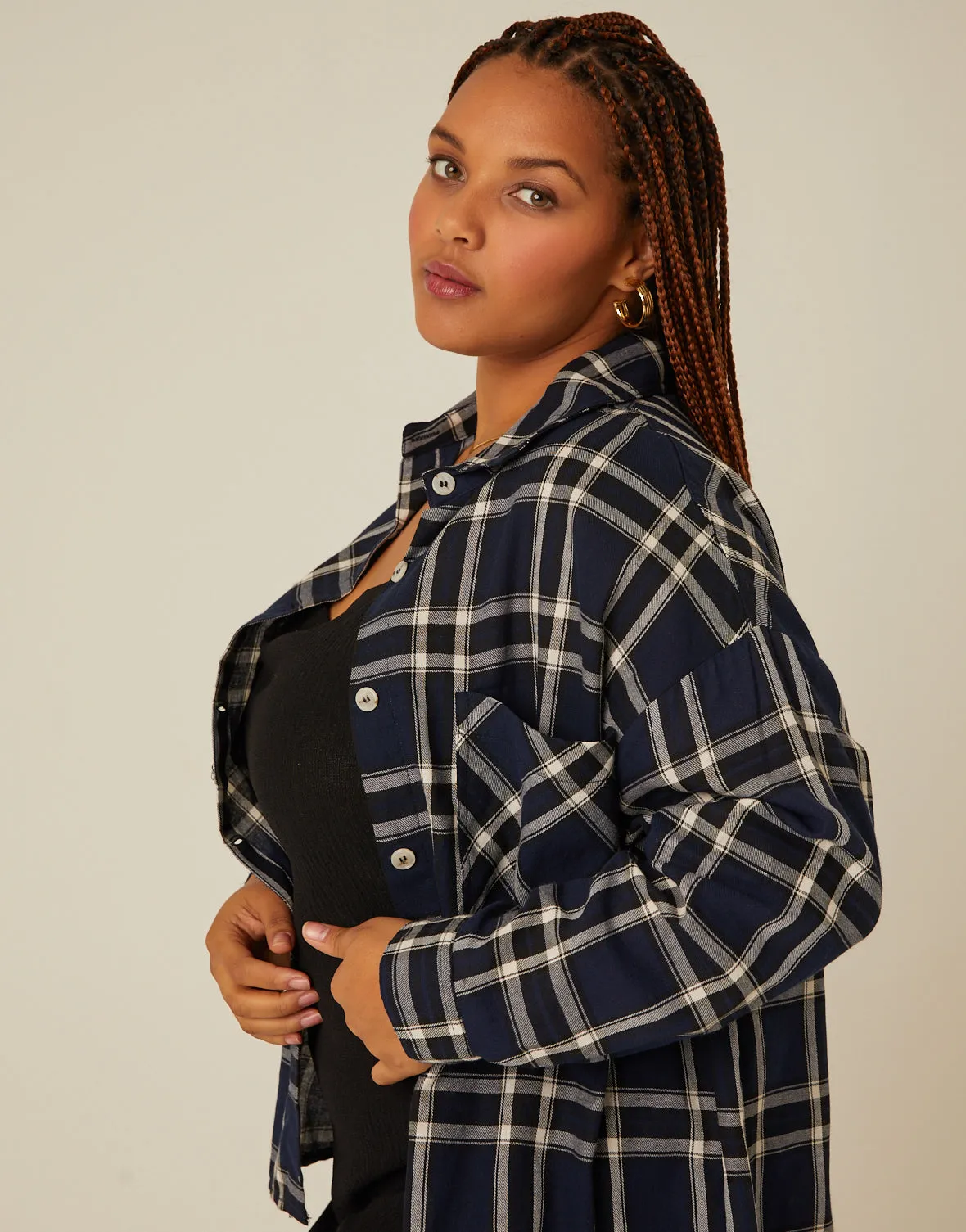 Plus Size Button-Up Plaid Shirt