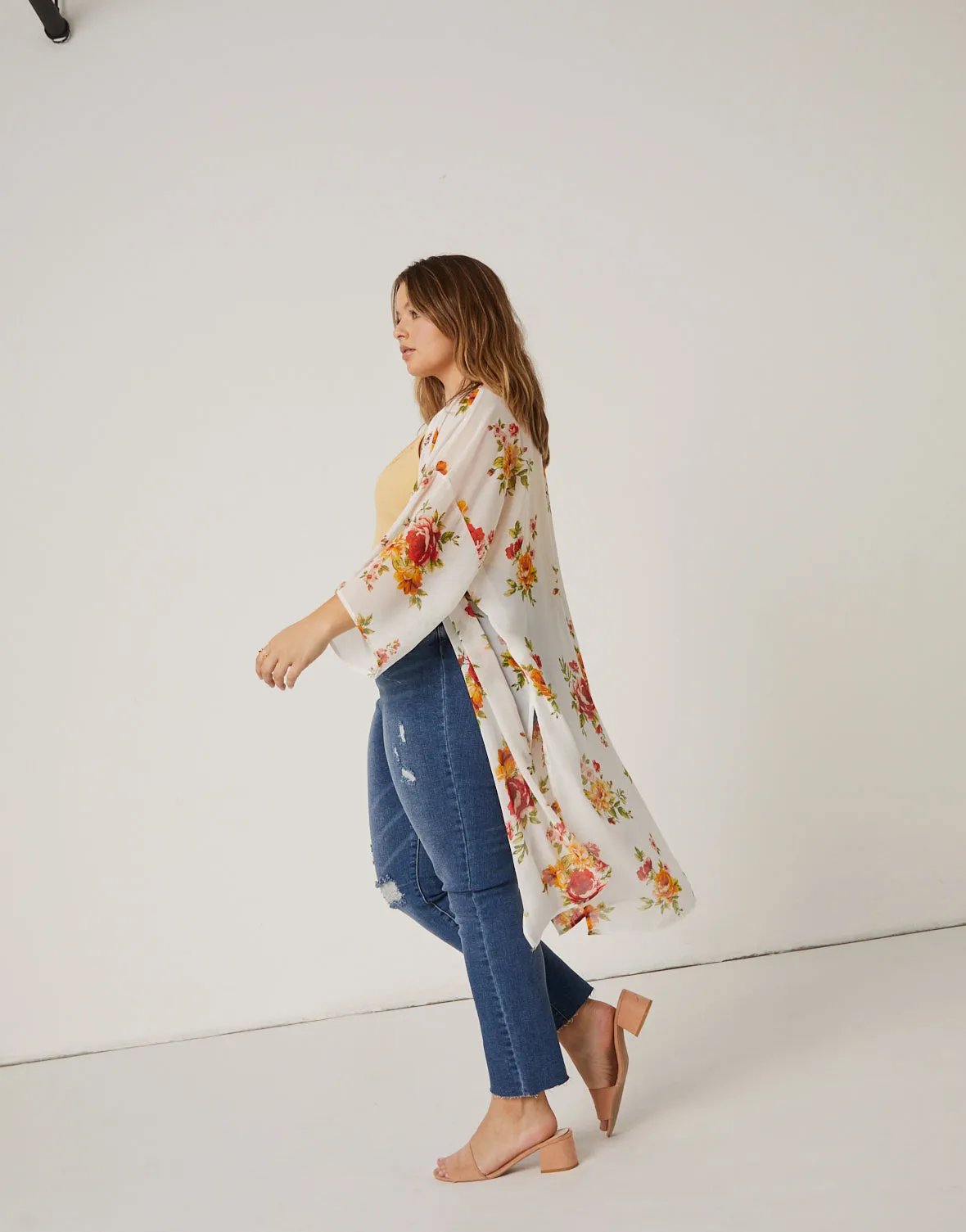 Plus Size Floral Printed Mesh Cardigan