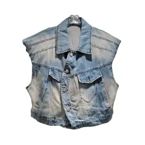 Pre Order:  Denim Waistcoat Asymmetric Shoulder Padded Vest