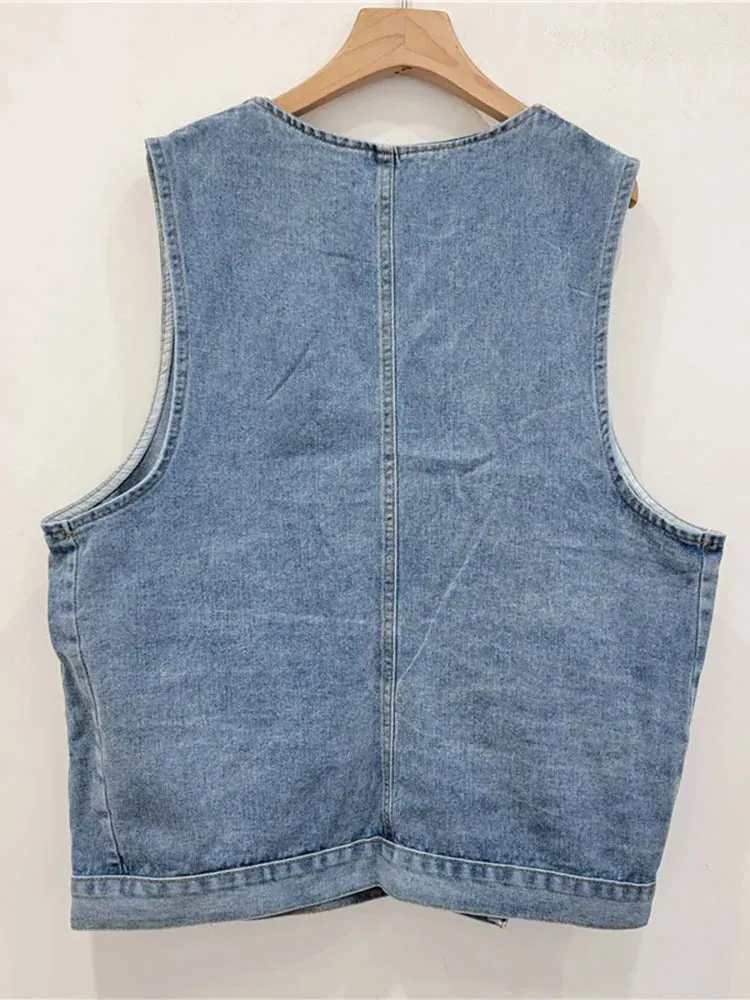 Pre Order:  Denim Waistcoat Spliced Flowers Loose Vest