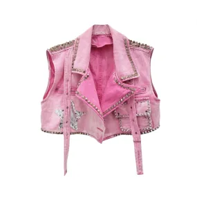 Pre Order: Rivet Studded Five Pointed Star Denim Vest