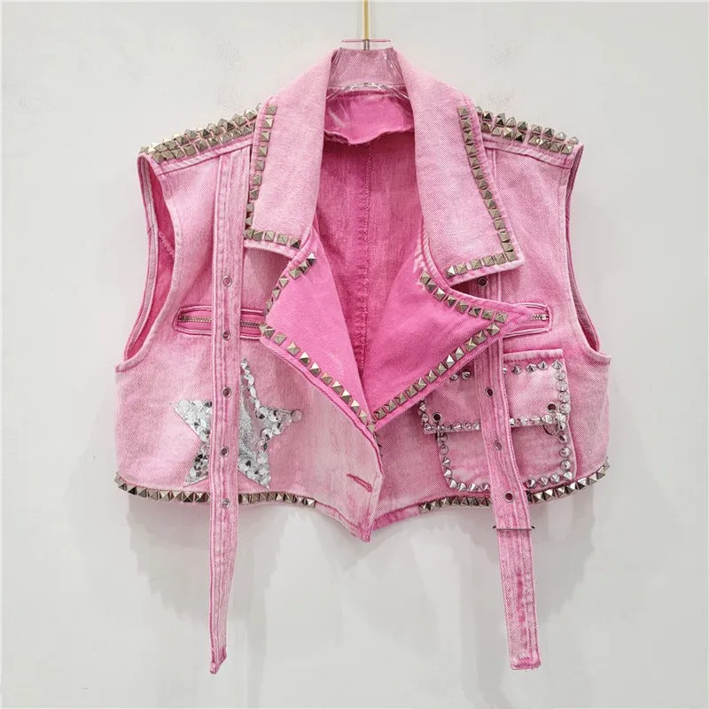 Pre Order: Rivet Studded Five Pointed Star Denim Vest