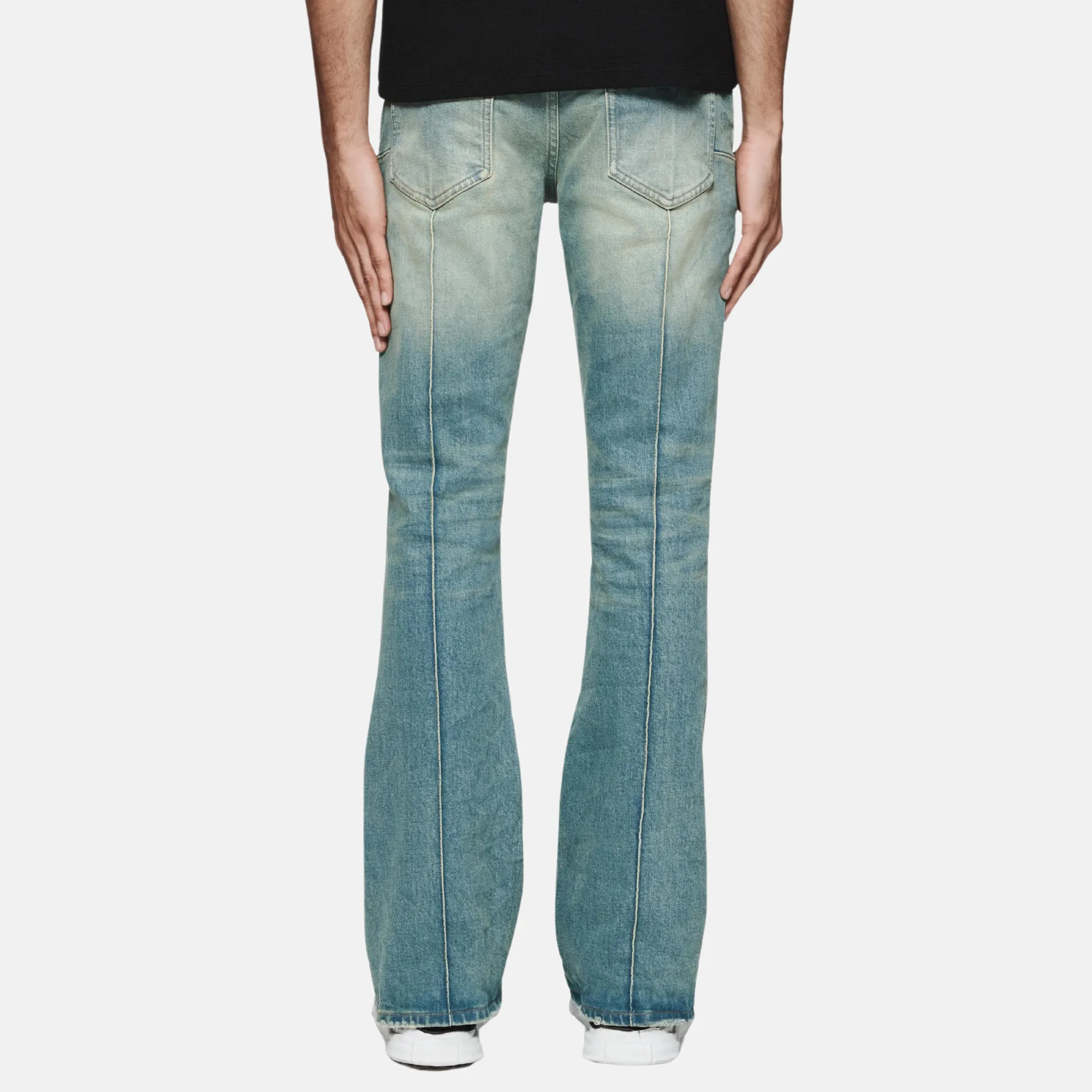 Purple Brand Light Indigo Pintuck Flare Overdye Jeans