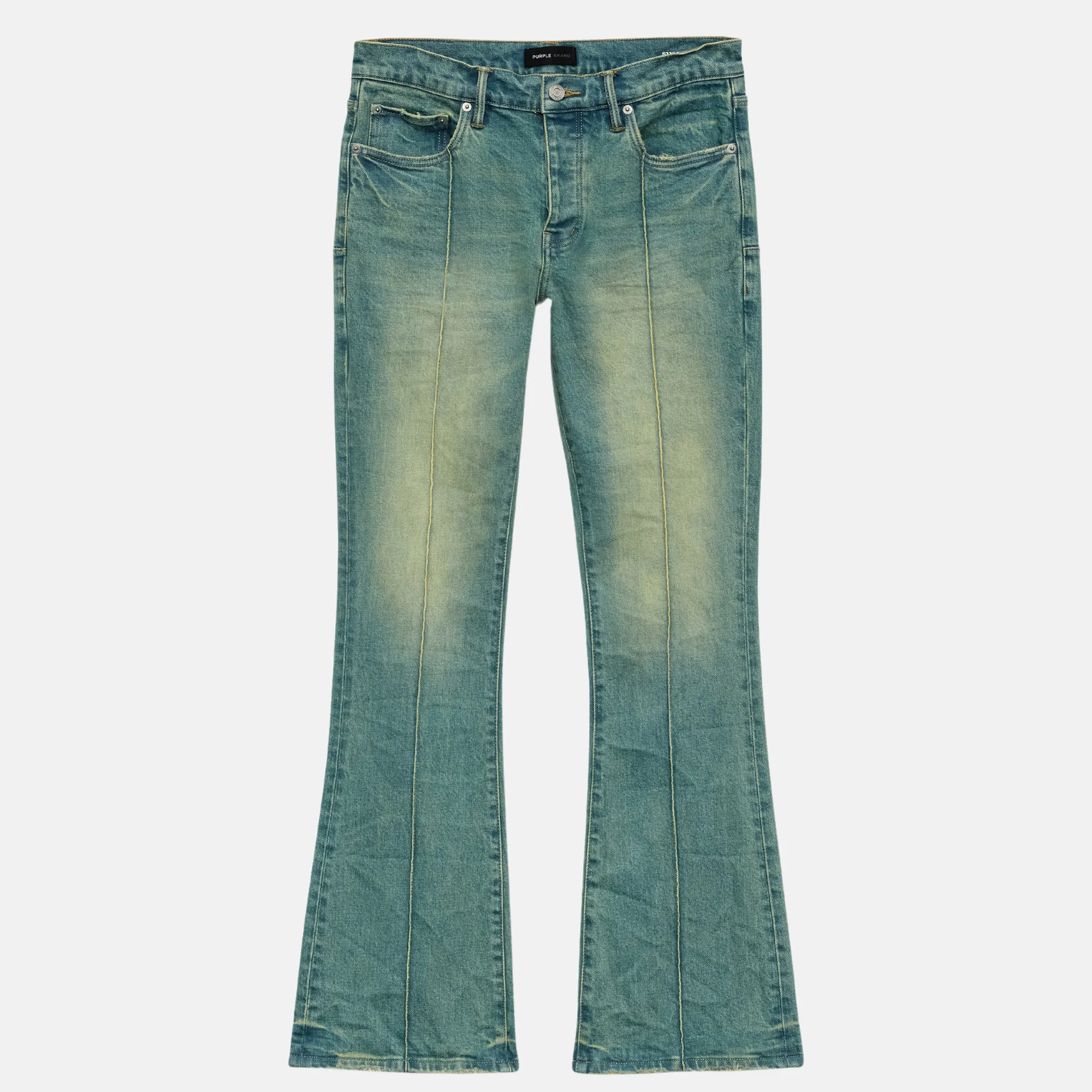 Purple Brand Light Indigo Pintuck Flare Overdye Jeans