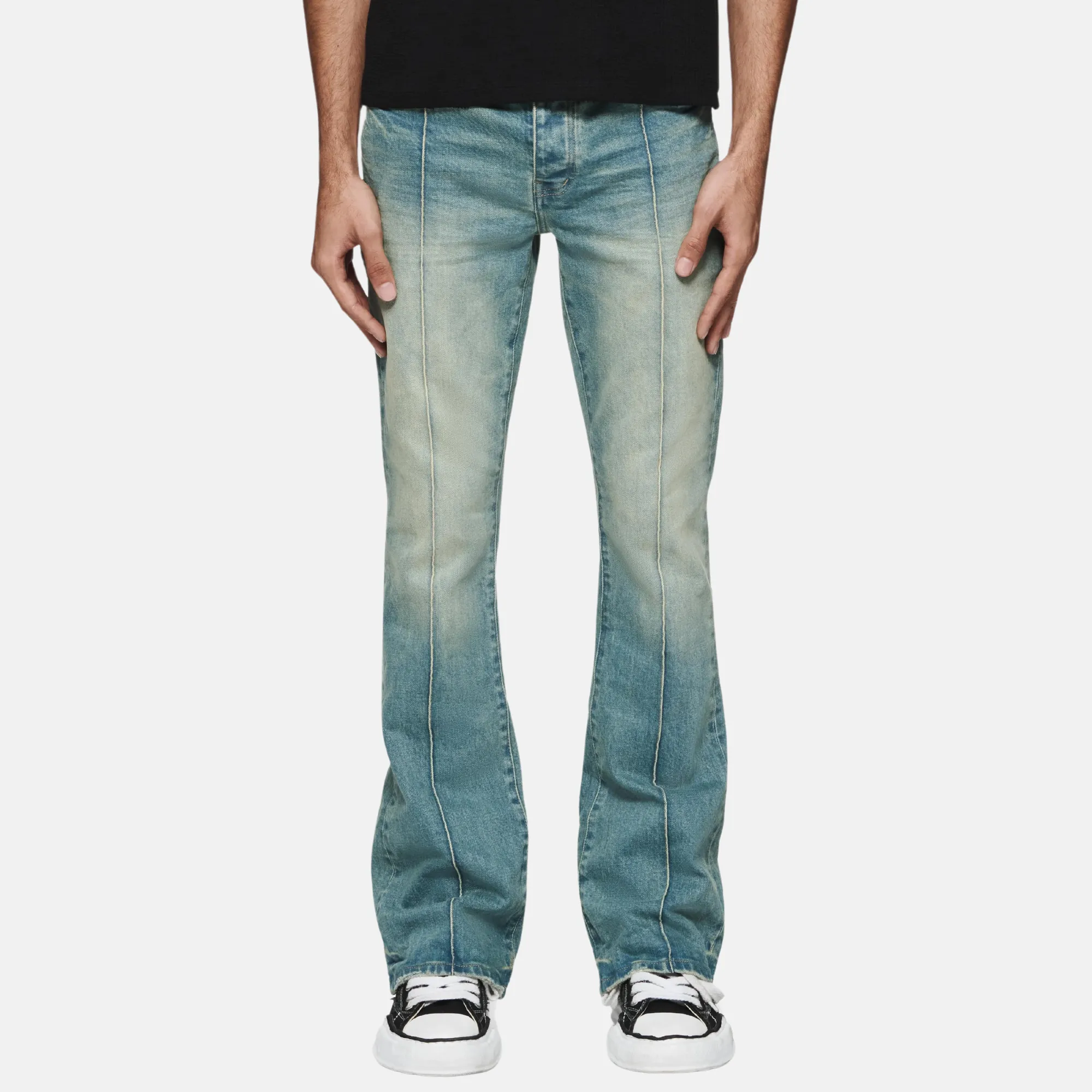 Purple Brand Light Indigo Pintuck Flare Overdye Jeans