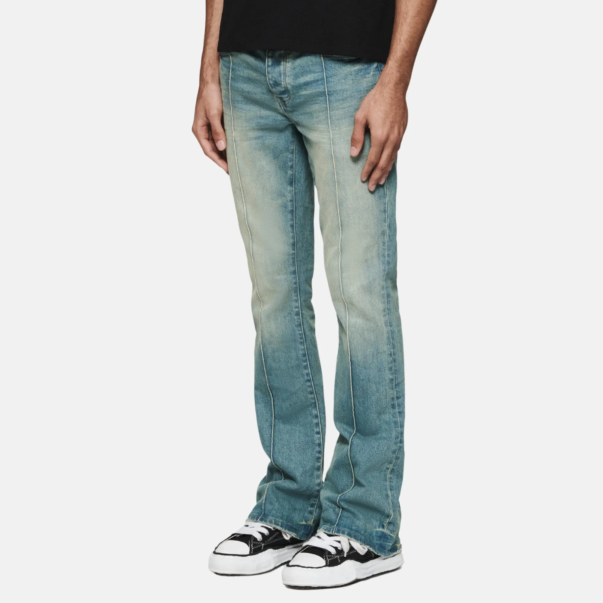 Purple Brand Light Indigo Pintuck Flare Overdye Jeans