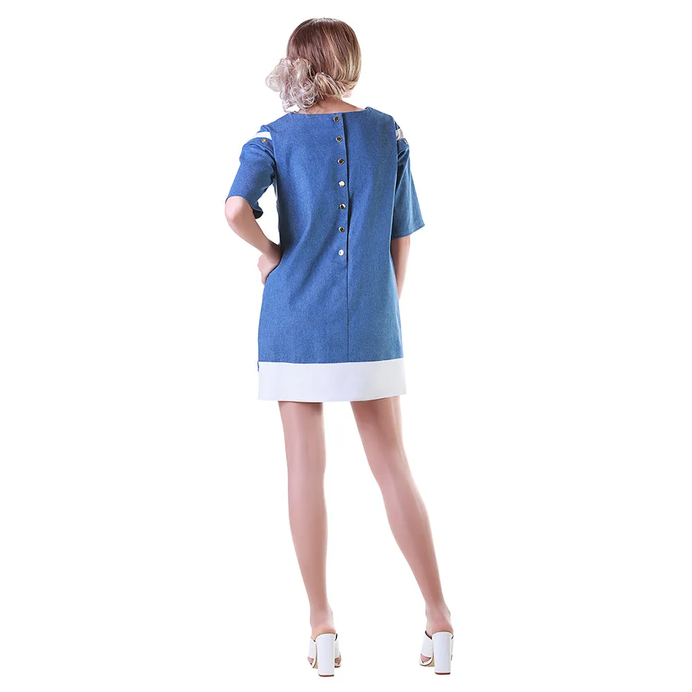 Reindeer Leather Trimmed Denim Dress- Limited Edition