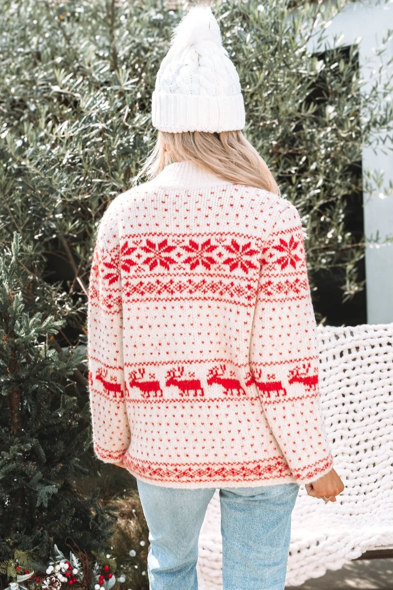 Reindeer Zip Up Sweater Jacket