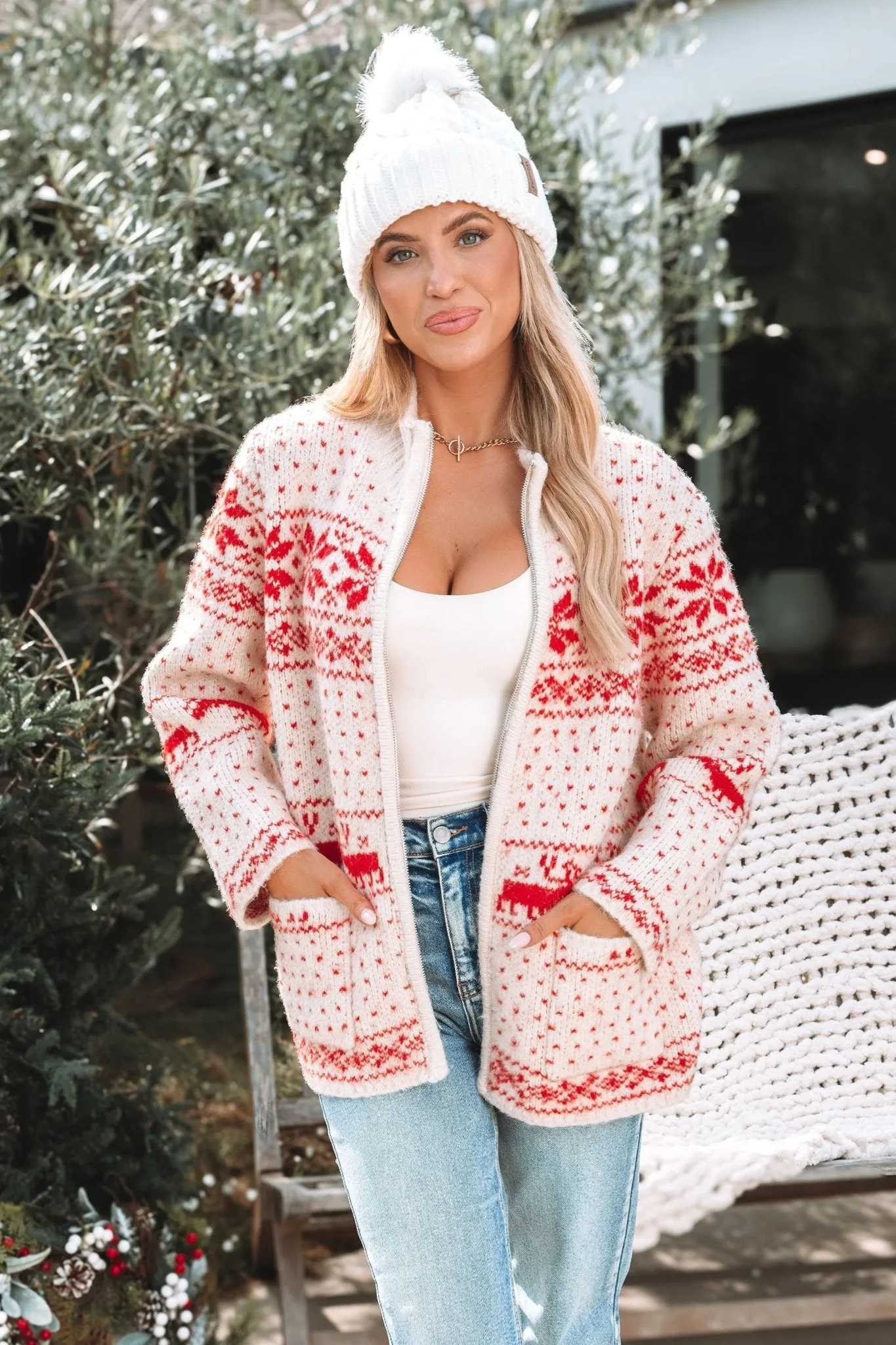 Reindeer Zip Up Sweater Jacket