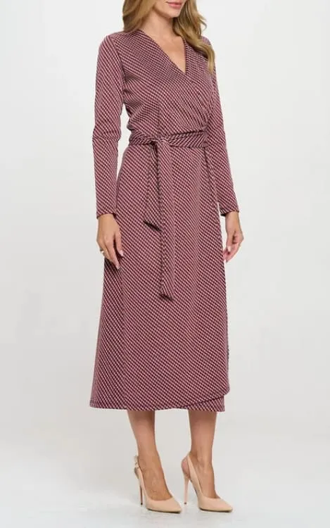 Renee C- Brushed Knit Print V Neck Jersey Wrap Maxi