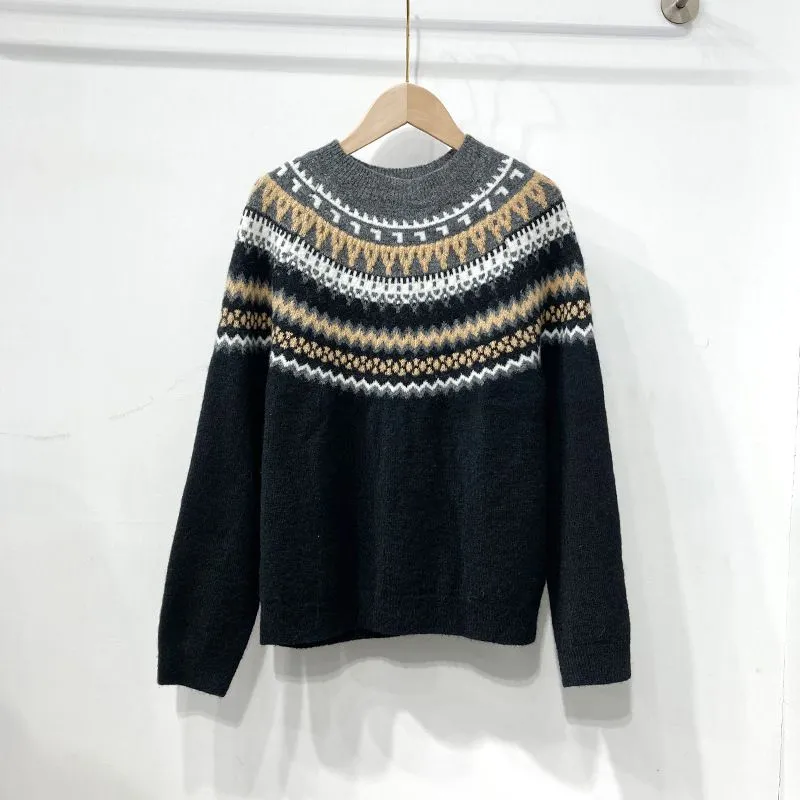 Retro Color Block Stripe Chunky Knitted Jumper Colored Knitwear Sweater