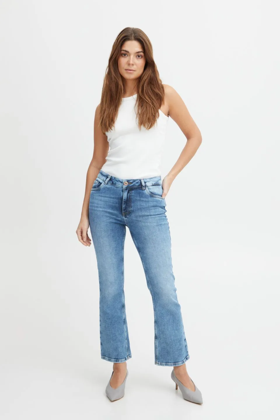 Ria Highwaist Kickflare Blue Denim Jean