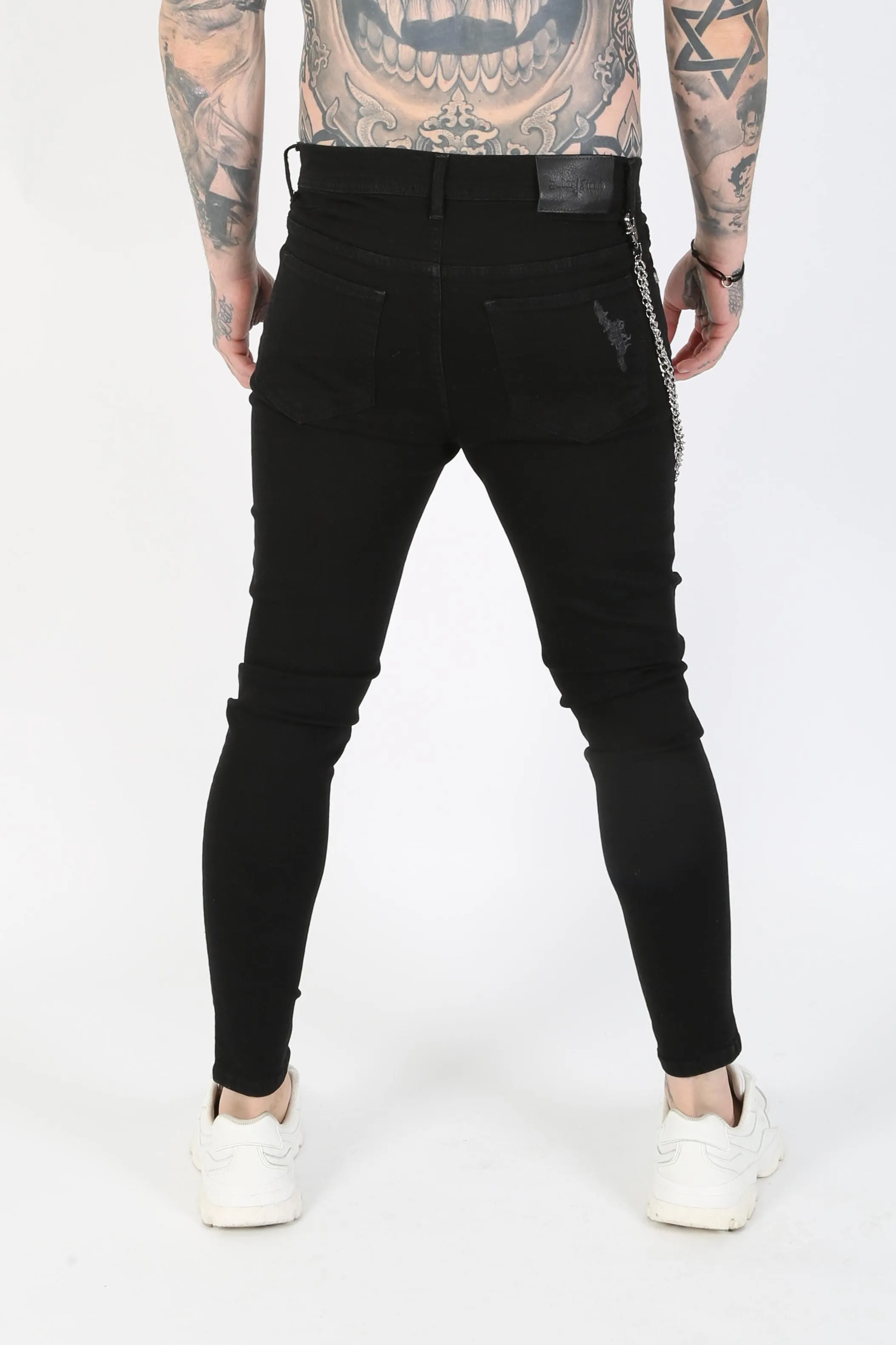 Ripped Chain Detail Ripped Skinny Jeans - Black