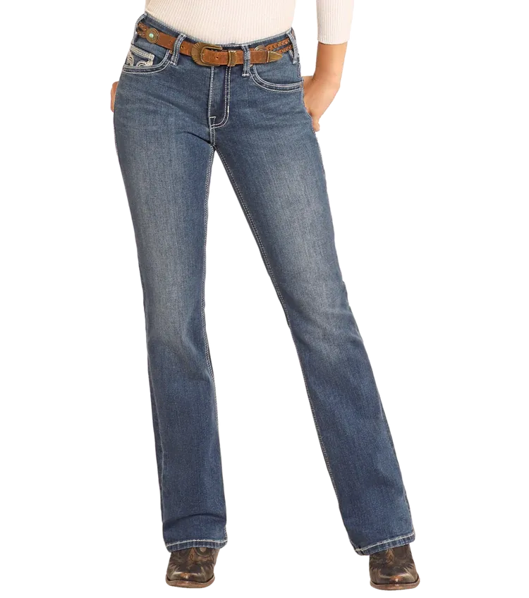 Rock & Roll Ladies Mid Rise Cowhide Bootcut Jeans-BW4MD04774