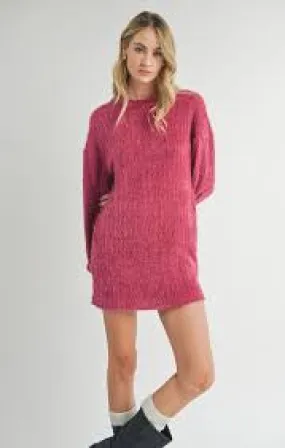 SADIE & SAGE-SOIRÉE MOCK NECK BISHOP SLEEVE SWEATER-BERRY