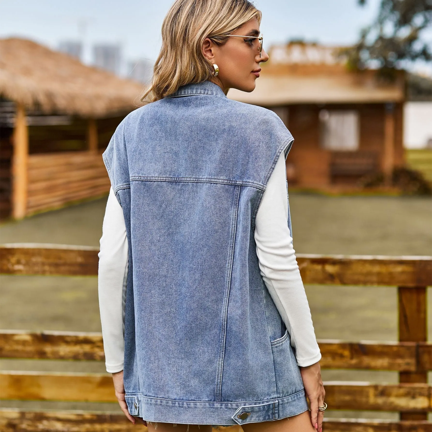 Sara Denim Look Waistcoat Jacket