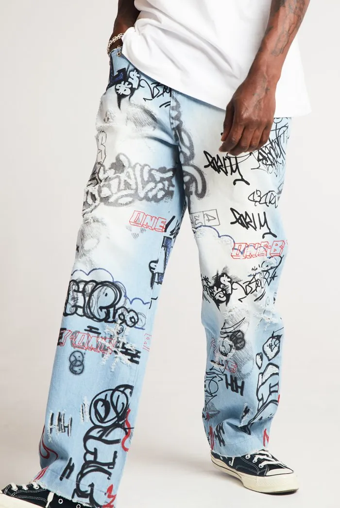 Scribbled Graffiti Skate Jeans