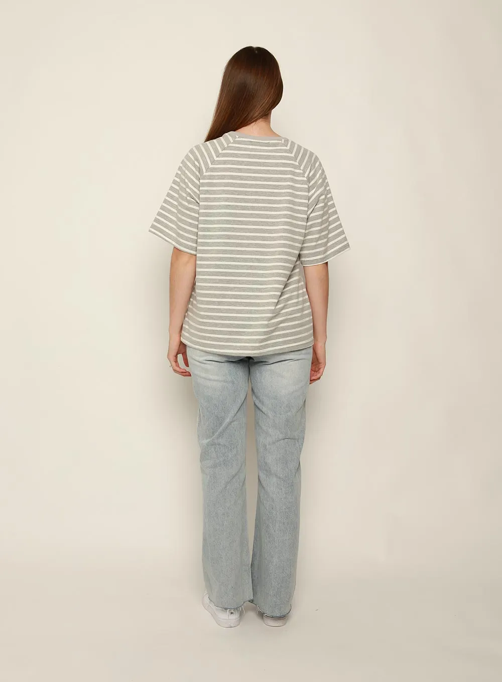 Selina Stripe T-shirt-White-Grey