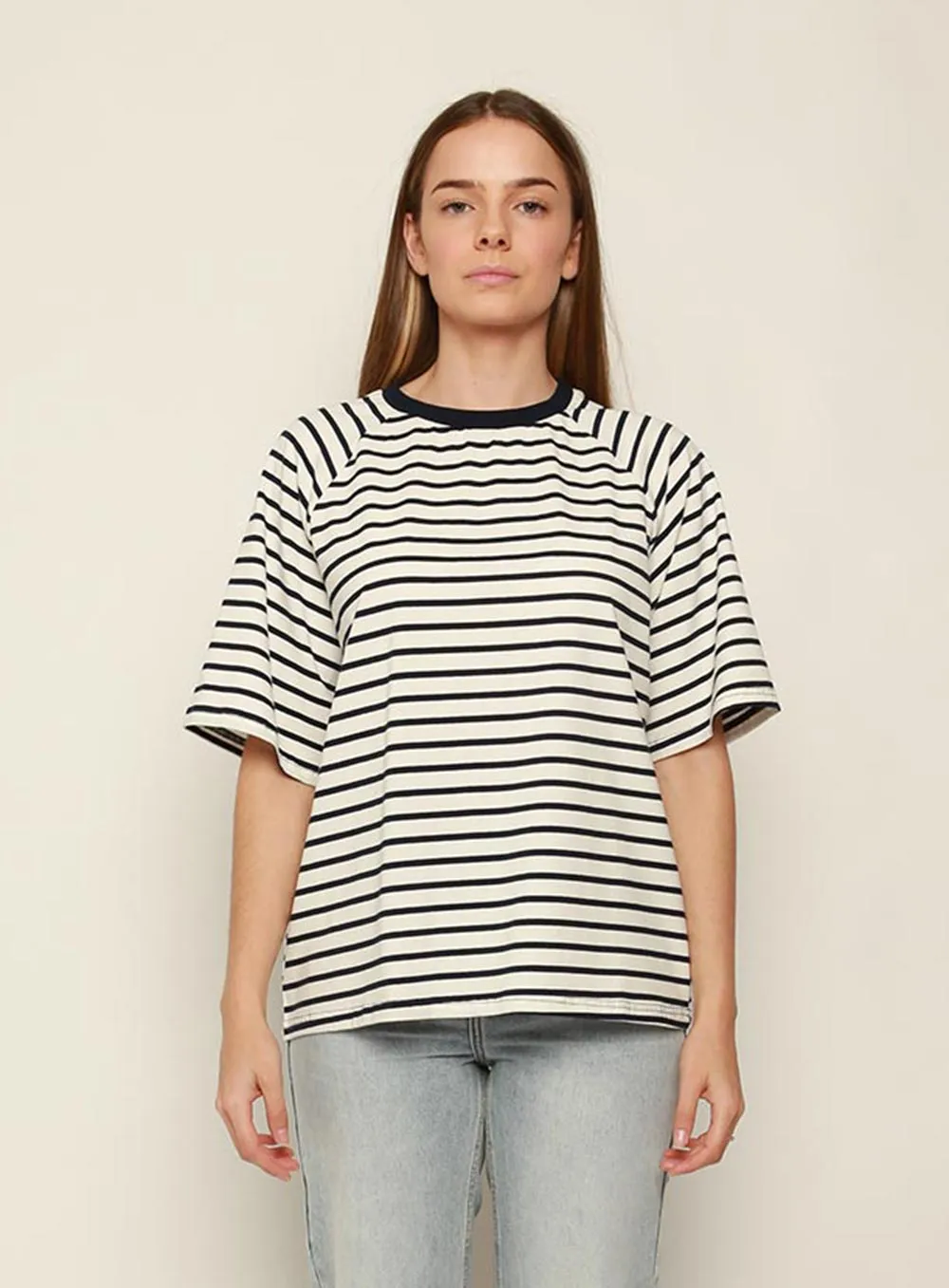 Selina Stripe T-shirt-White-Navy