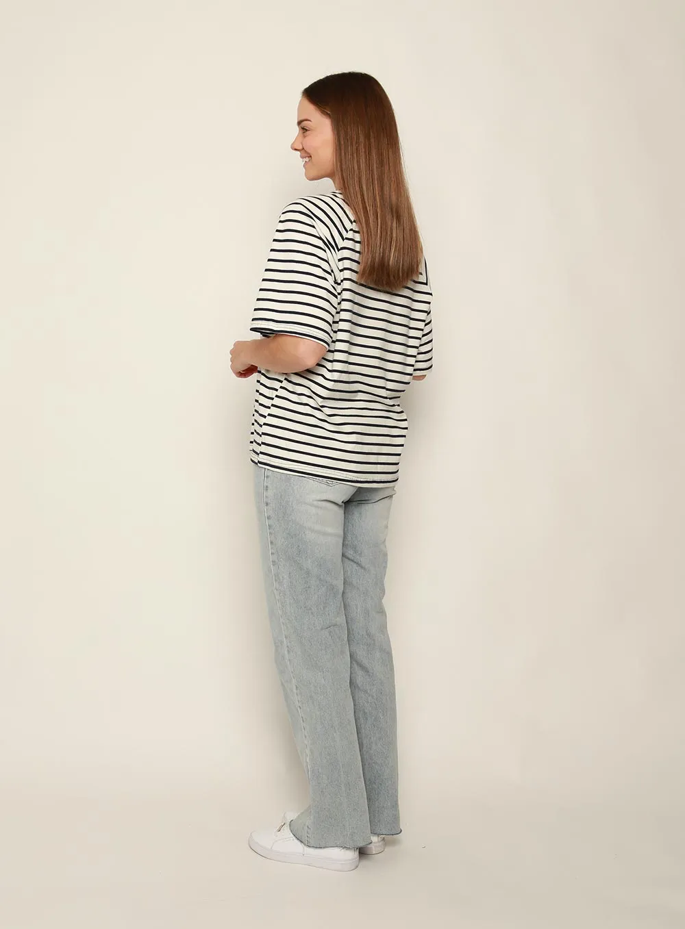 Selina Stripe T-shirt-White-Navy