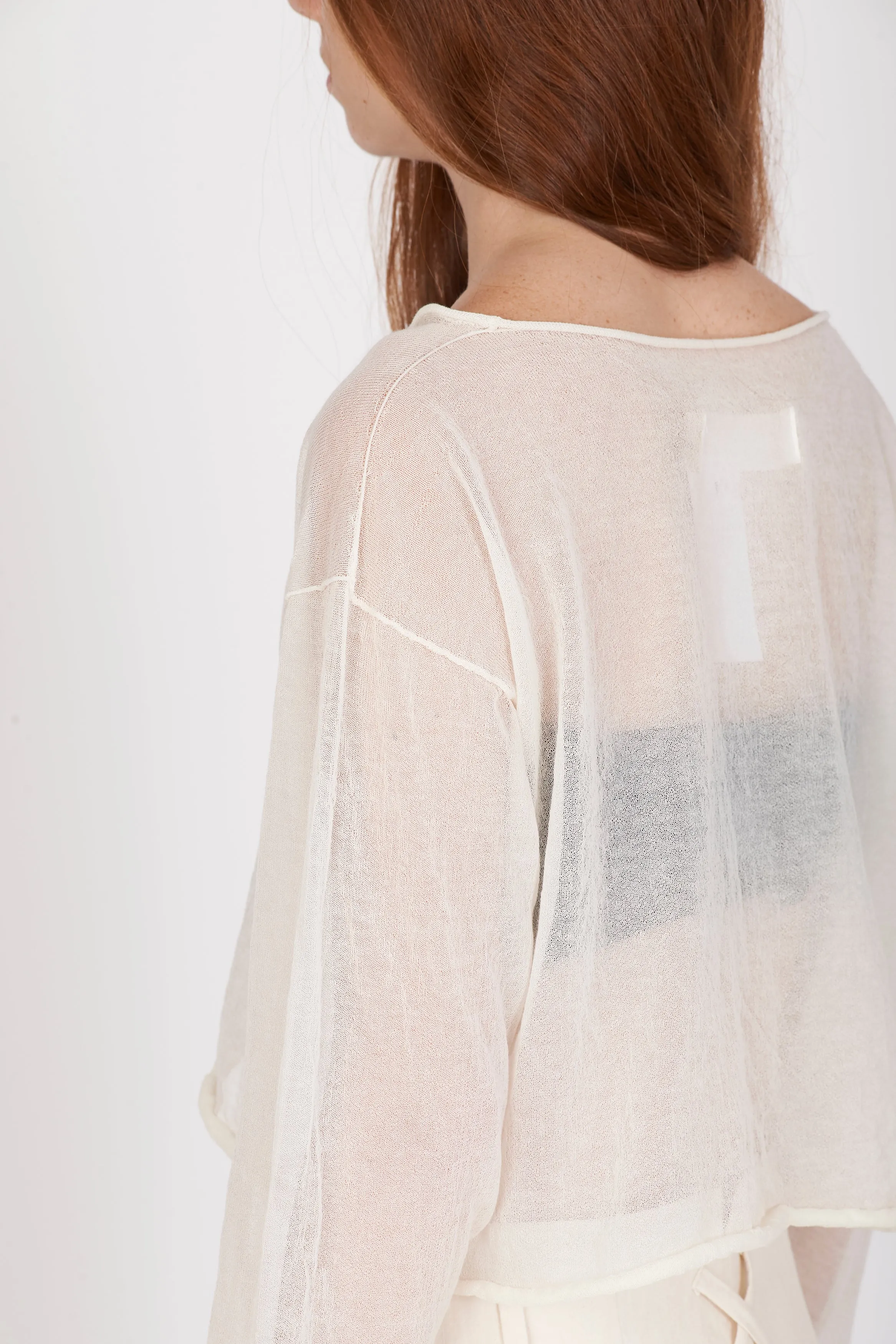 Semi-Sheer Cotton Knit Top - Cream White