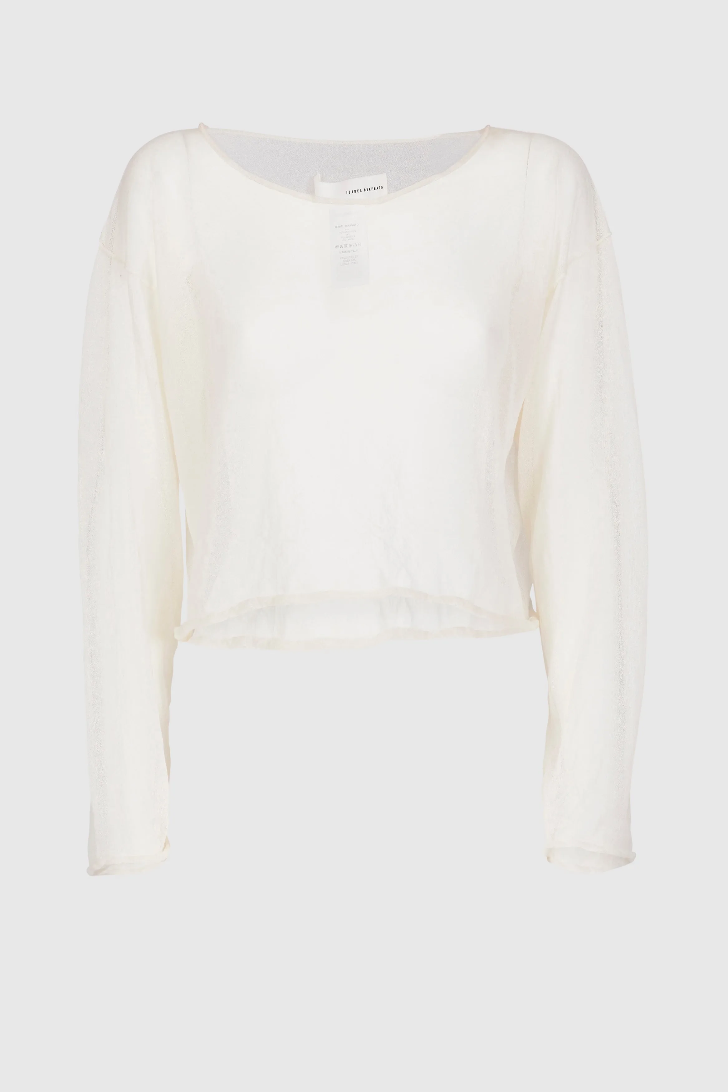 Semi-Sheer Cotton Knit Top - Cream White