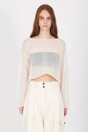 Semi-Sheer Cotton Knit Top - Cream White