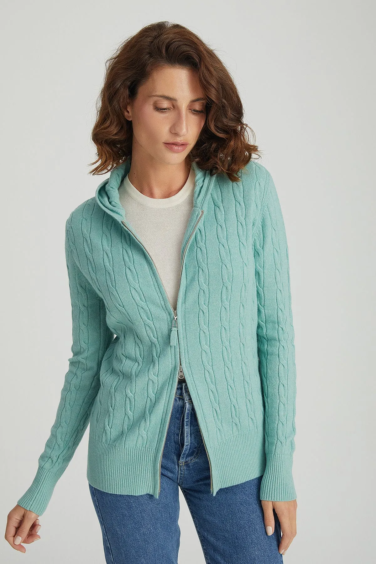 Shade Green Amelia Australian Wool and Cashmere Hooded Cardigan