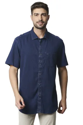 Slim Fit Indigo Dobby Halfsleeves Shirt