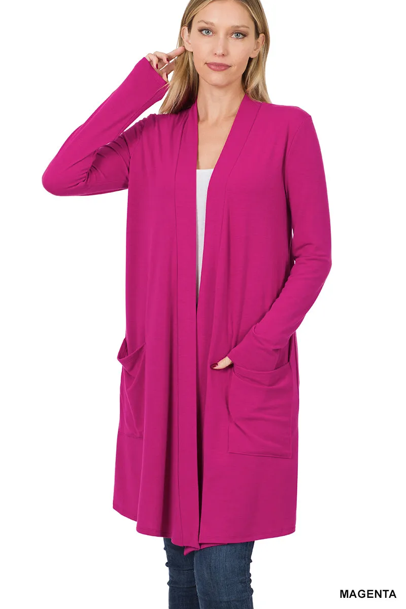 Slouchy Pocket Open Cardigan - Magenta