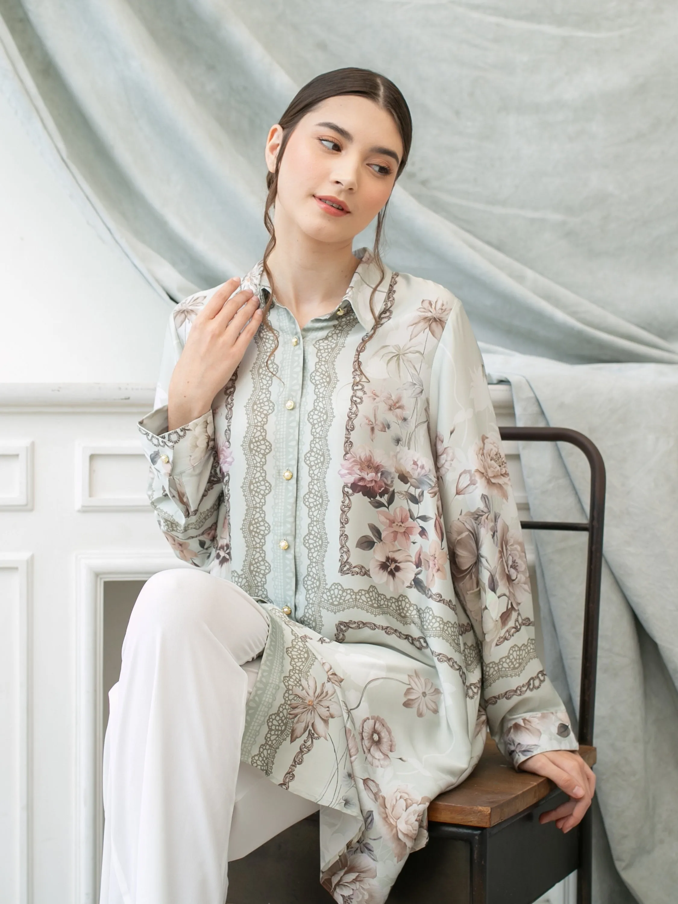 Soera Satin Tunic Shirt - Green