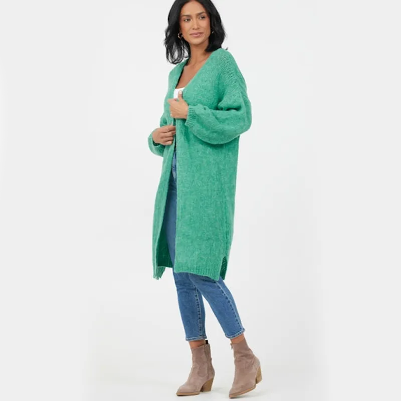 Soft Knit Long Cardigan Green