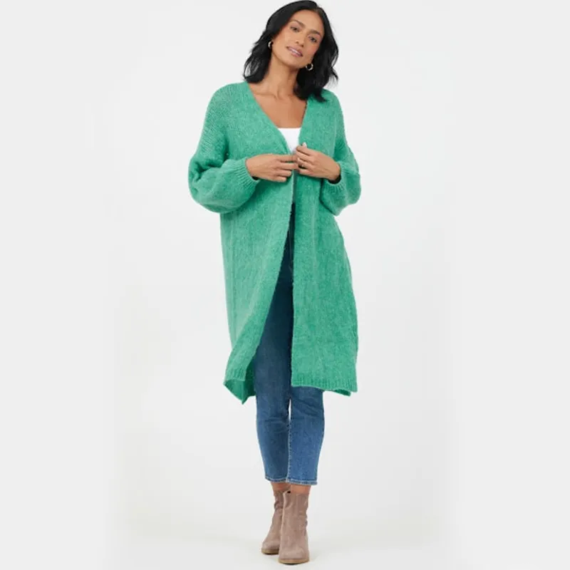 Soft Knit Long Cardigan Green