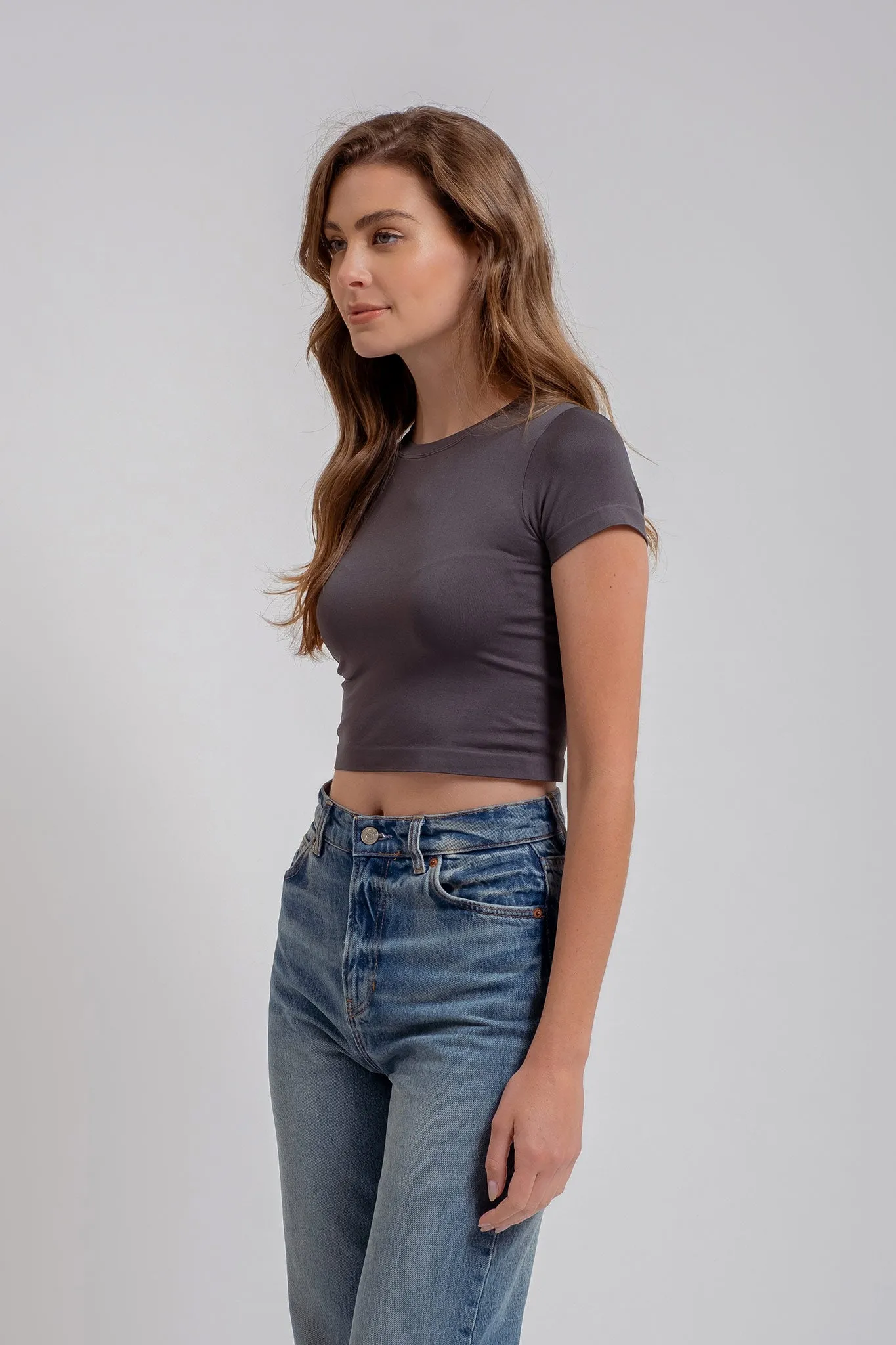 SOLID REVERSIBLE SHORT SLEEVE KNIT TOP