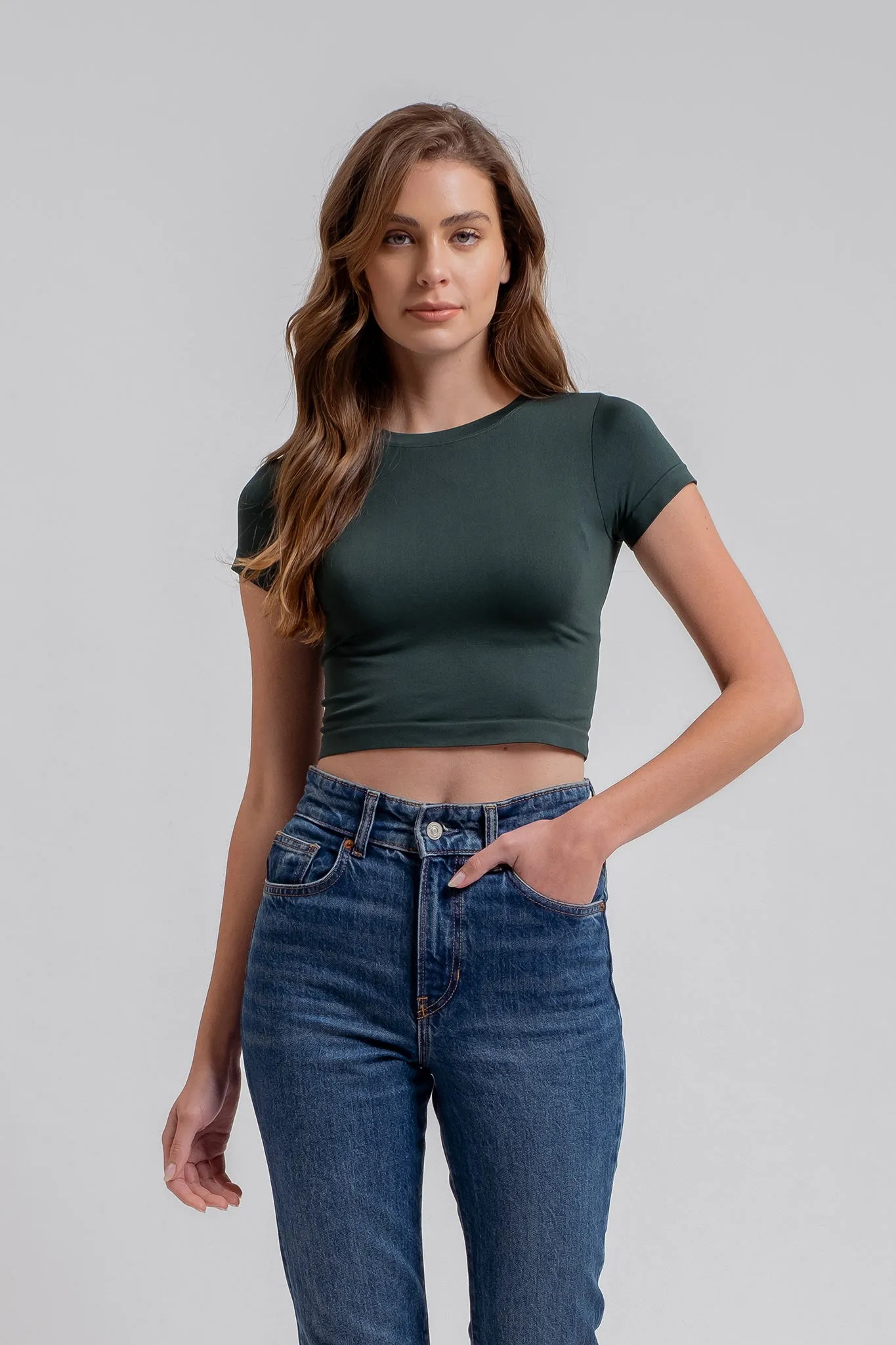 SOLID REVERSIBLE SHORT SLEEVE KNIT TOP