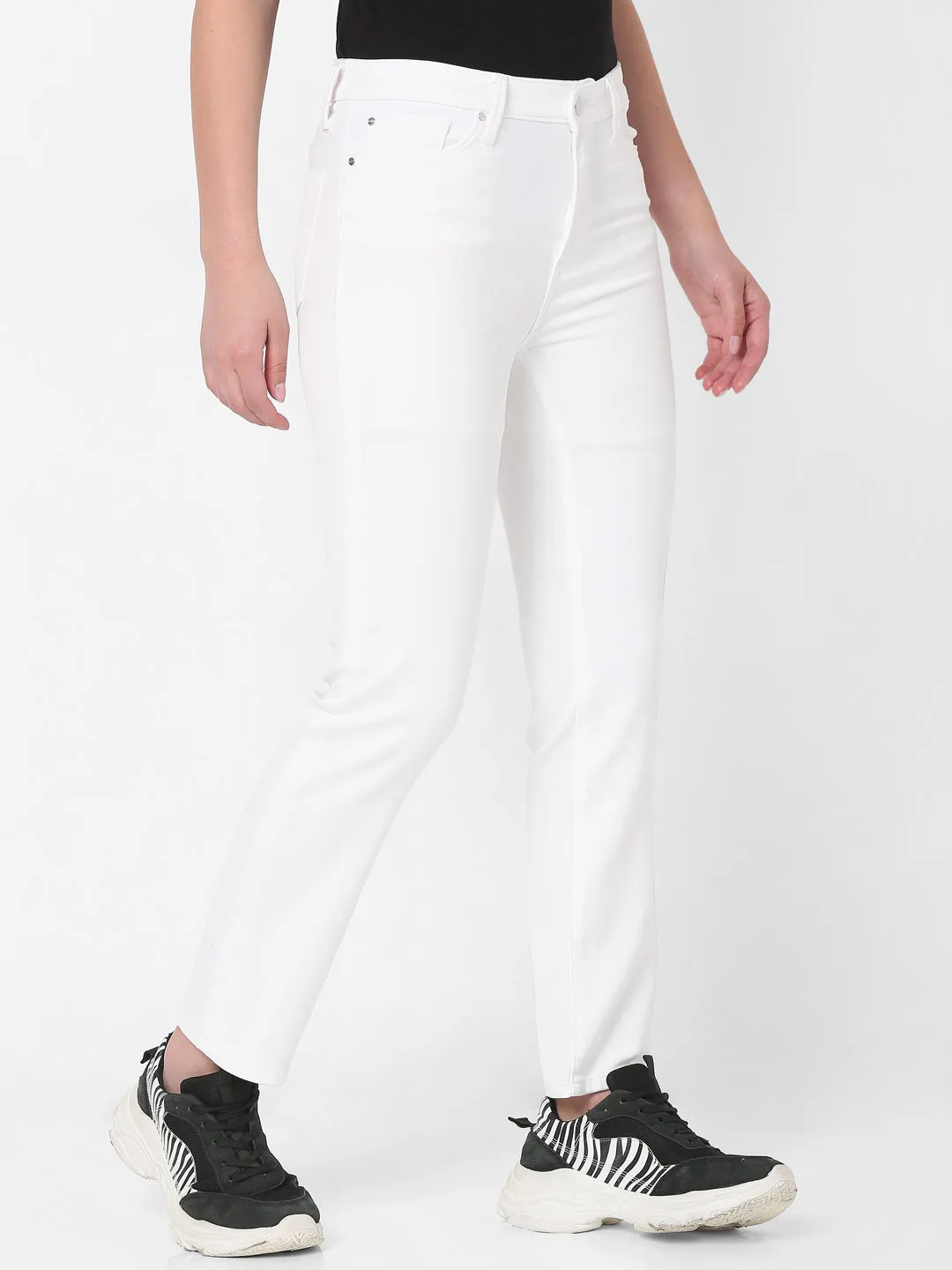 Spykar Women White Cotton Slim Straight Fit Ankle Length Jeans (Emma)