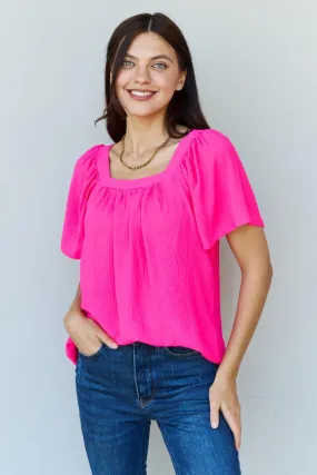 Square Neck Short Sleeve Blouse in Fuchsia